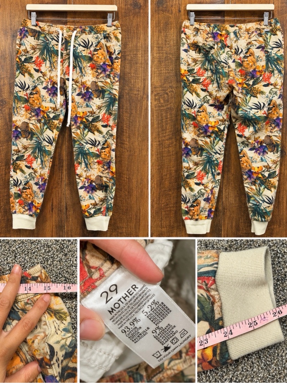 MOTHER Cream Tropical Floral Joggers with Multicolor Print